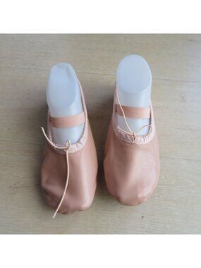 Womens Pink Split-Sole Leather Ballet Shoes 6 Elastic Strap Used Condition